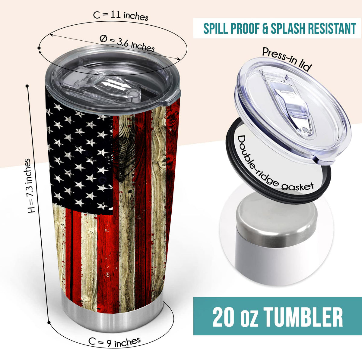 American flag tumbler, grunge flag