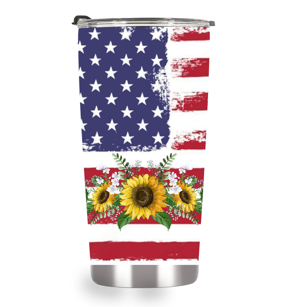 American flag tumbler, sunflower flag