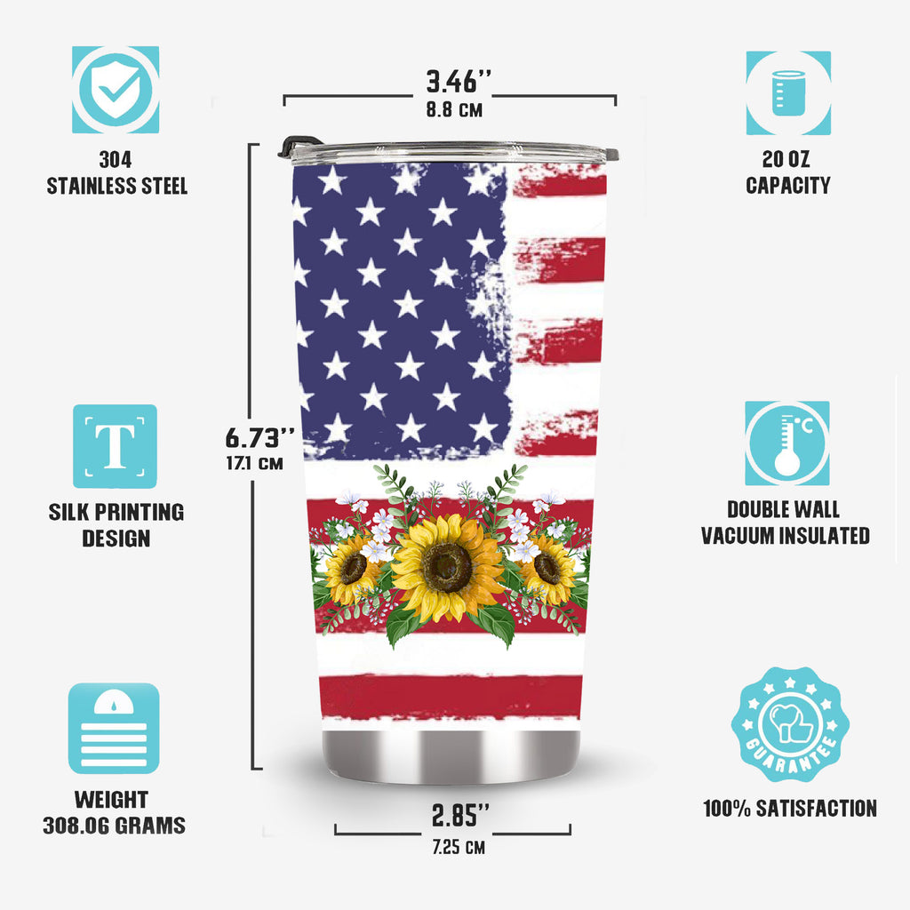 American flag tumbler, sunflower flag