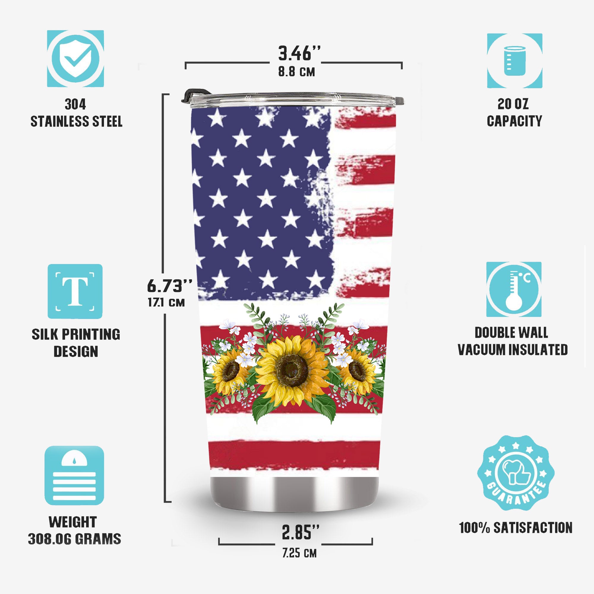 American flag tumbler, sunflower flag