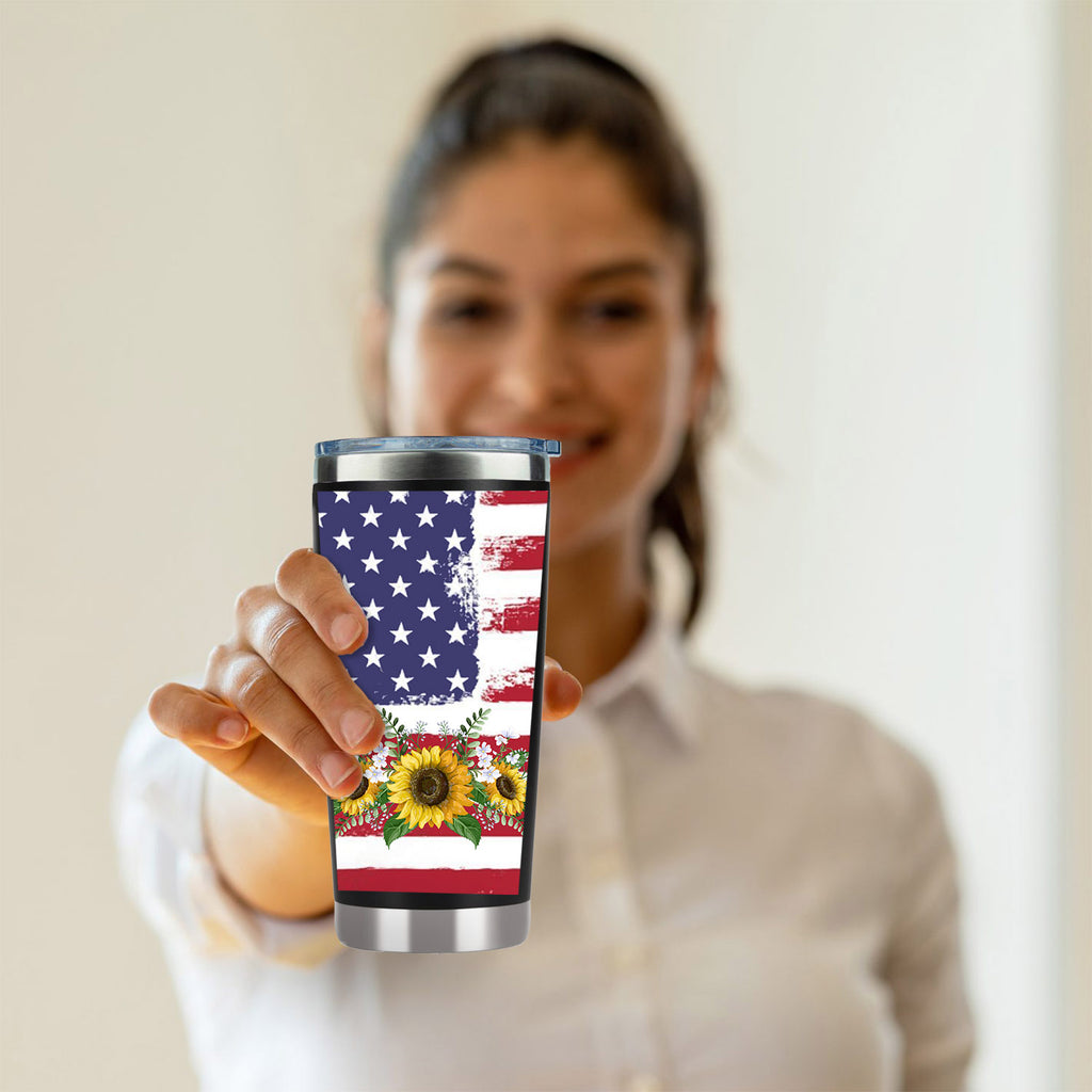American flag tumbler, sunflower flag