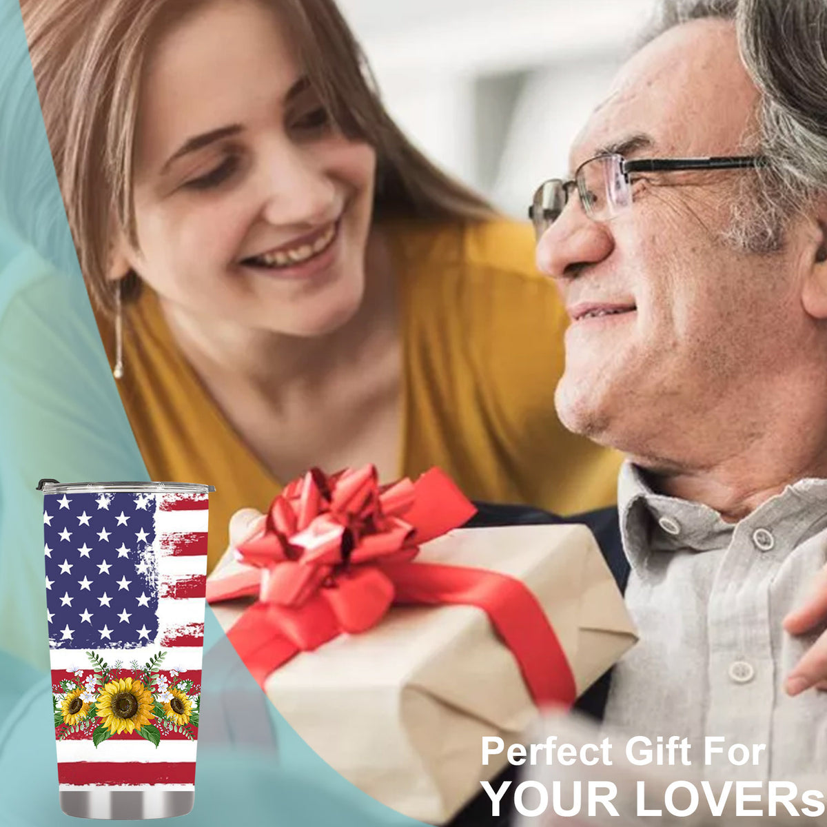 American flag tumbler, sunflower flag
