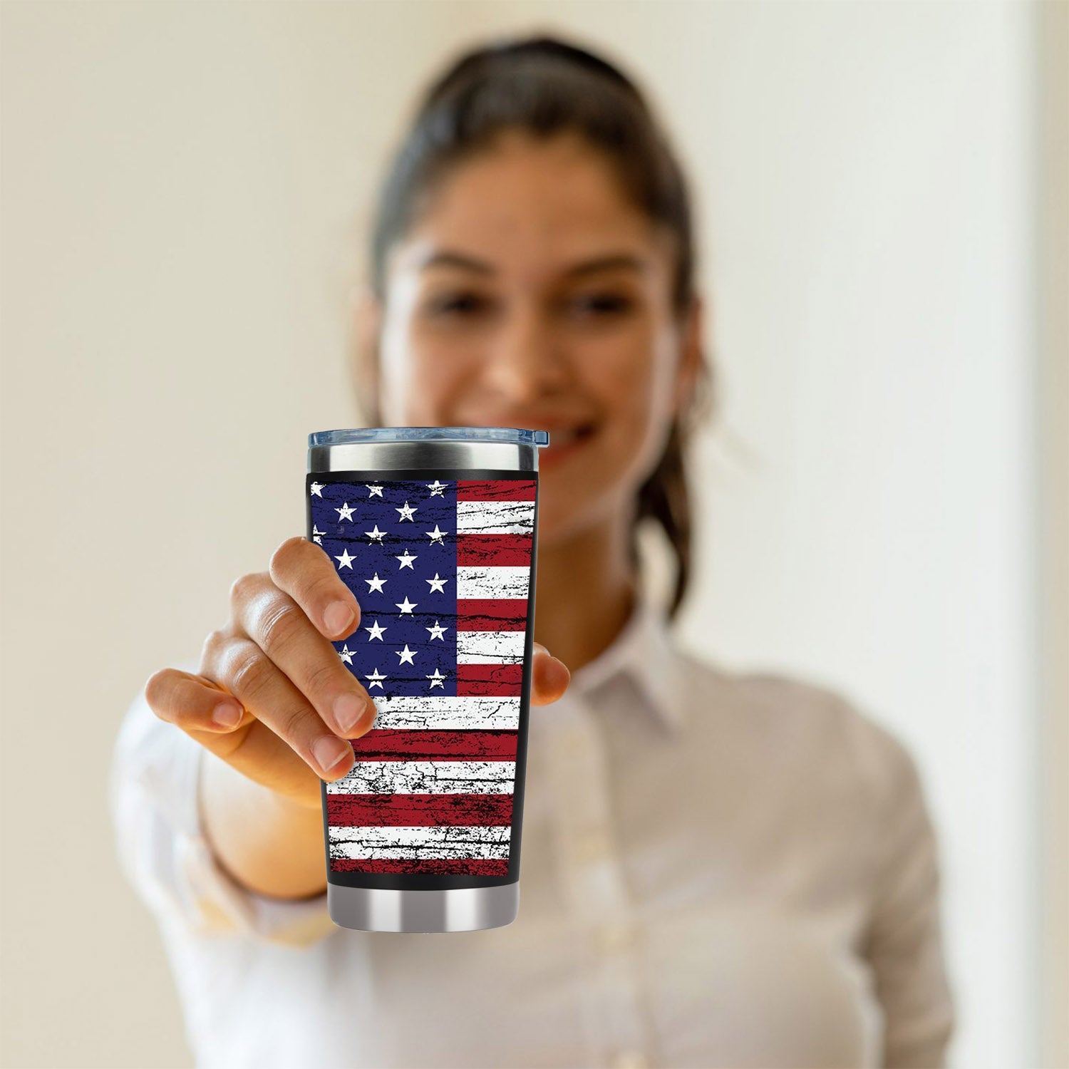 American flag tumbler, wood flag